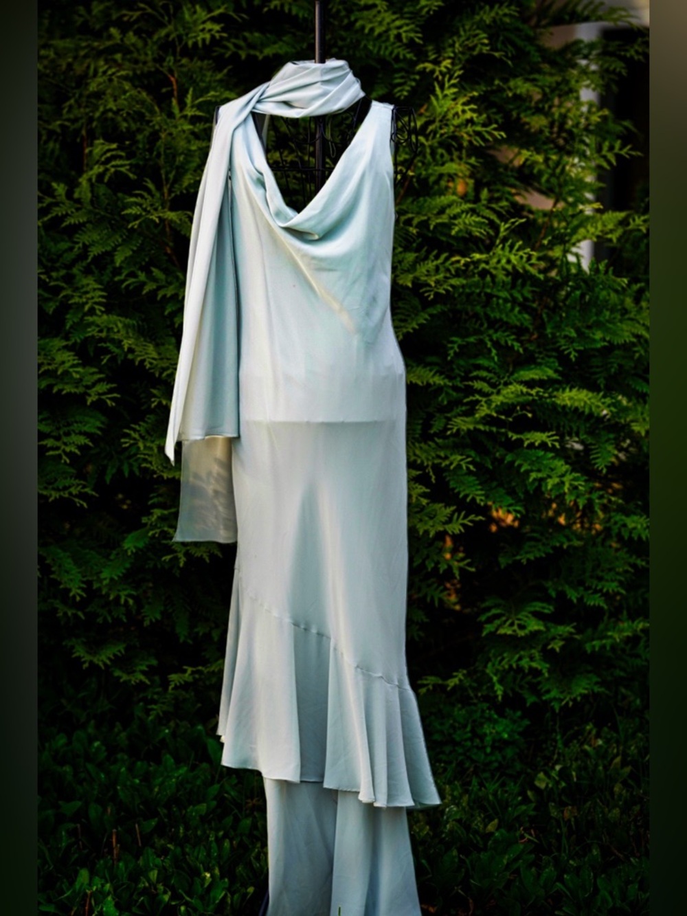 VTG Chadwick's Sage Green Chiffon Maxi Dress & Shawl Set - Size 10 - Picture 9 of 16